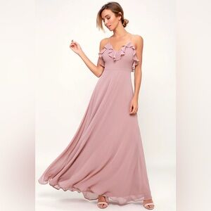 NWT Lulu's Metropolitan Mauve Ruffled Maxi Dress
